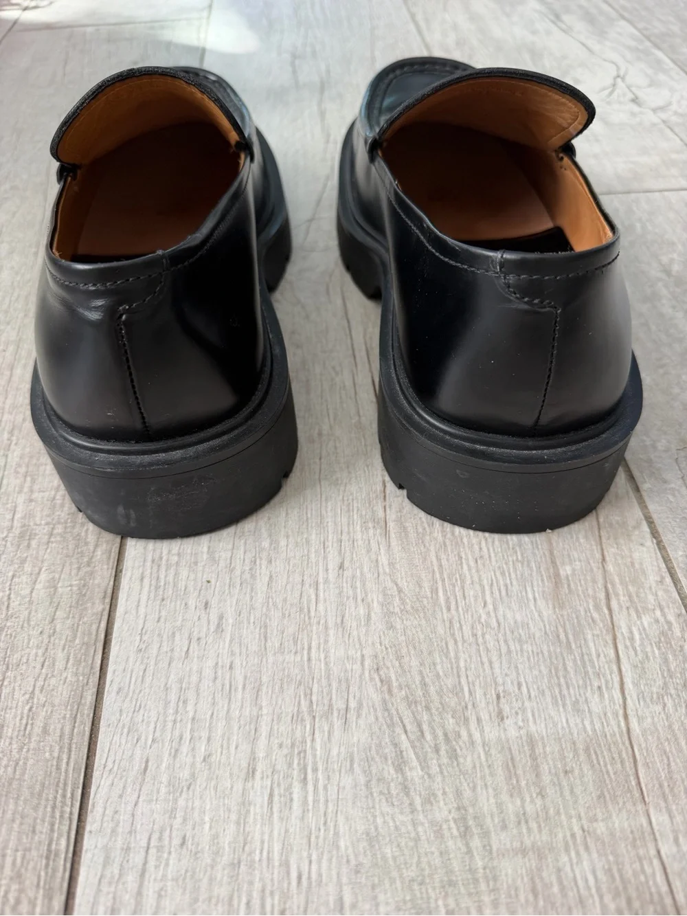 Sandro Paris H23 Square Loafers Black Leather Lug Sole EU 43 Men’s US 10